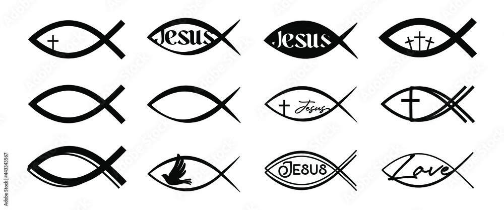 Jesus fish icons - obrazy, fototapety, plakaty 