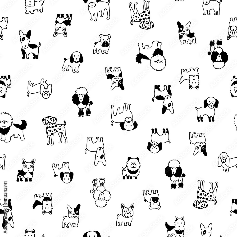 Seamless pattern with cute dog illustrations,