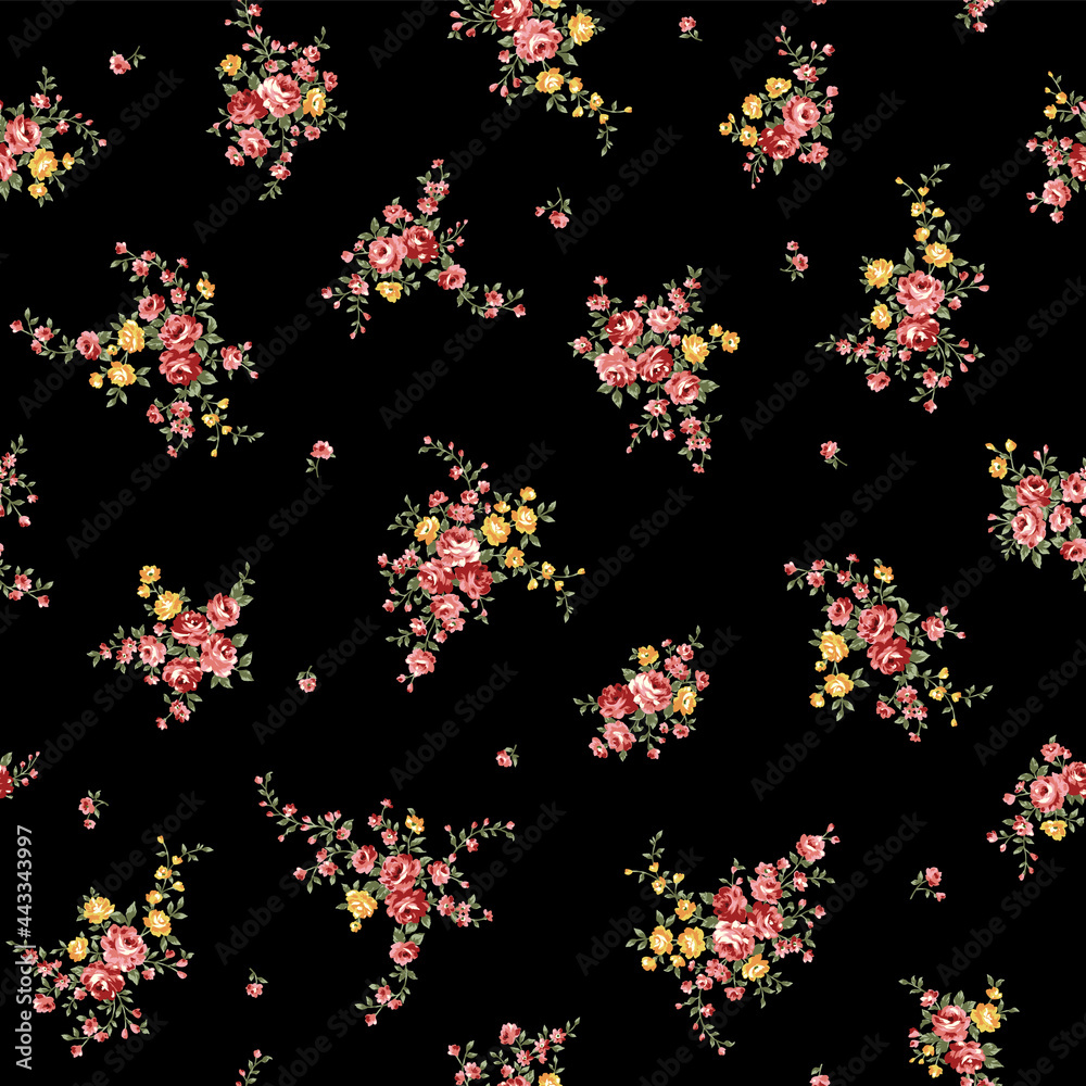 Seamless pattern with a beautiful bouquet of roses,