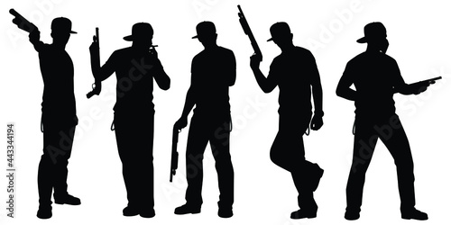 Set of gangster men with shotgun silhouette vector on white background photo