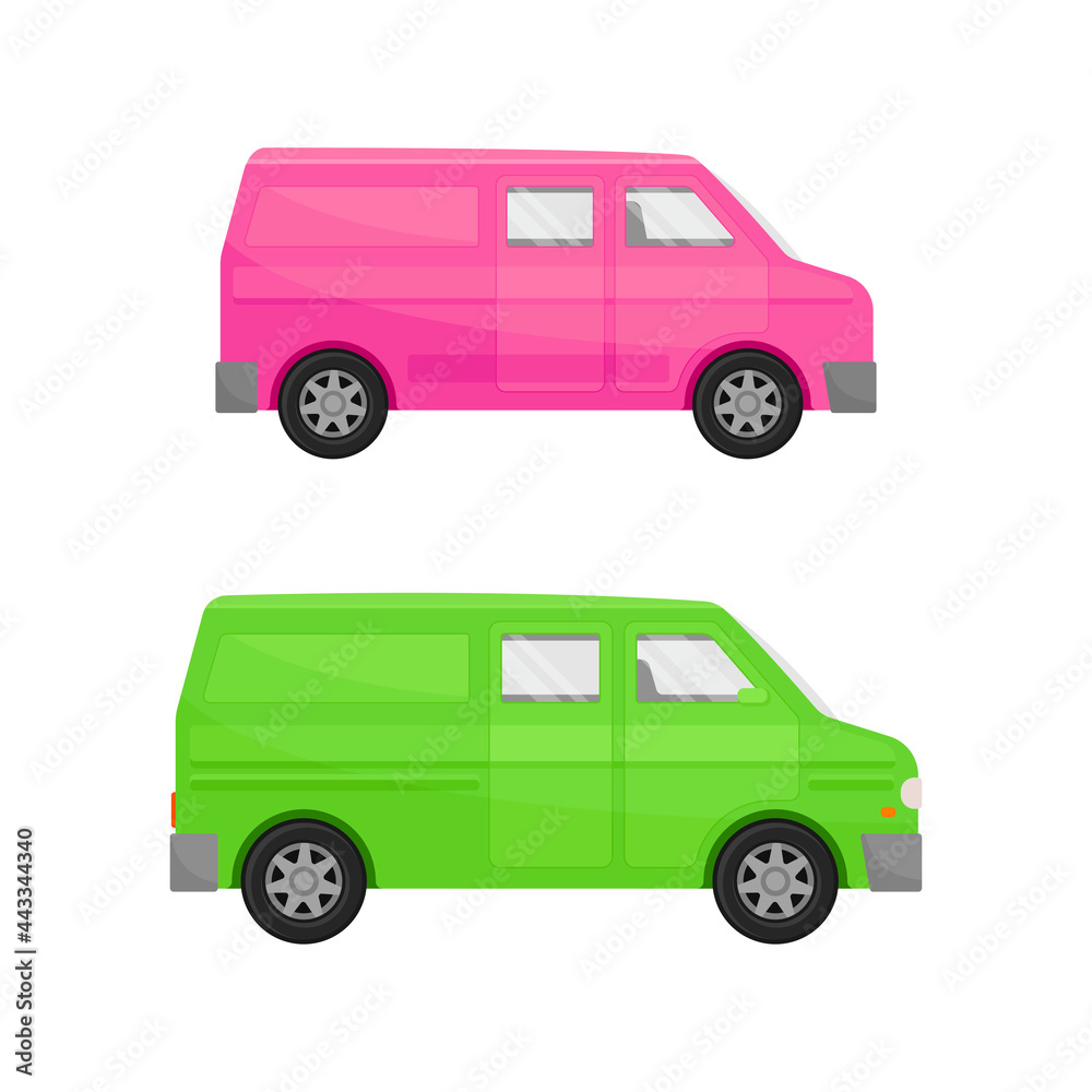 Bright Van as Road Vehicle and Transportation Vector Set Bright Van as Road Vehicle and Transportation Vector Set