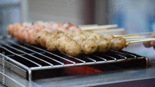 Larger than usual toasted meatballs grilled meatballs at food photo