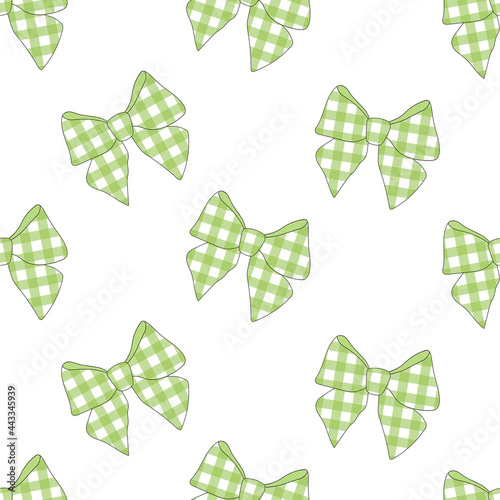 Seamless pattern bows vector illustration. Green bow plaid print