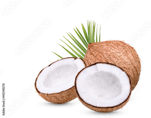 Coconut with leaves Isolated on white background