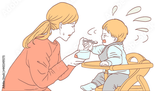 離乳食を嫌がる赤ちゃん（シンプルカラー）