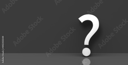 Question mark sign interrogation point white symbol ? query asking questions graphic 3d rendering isolated on black background in high resolution