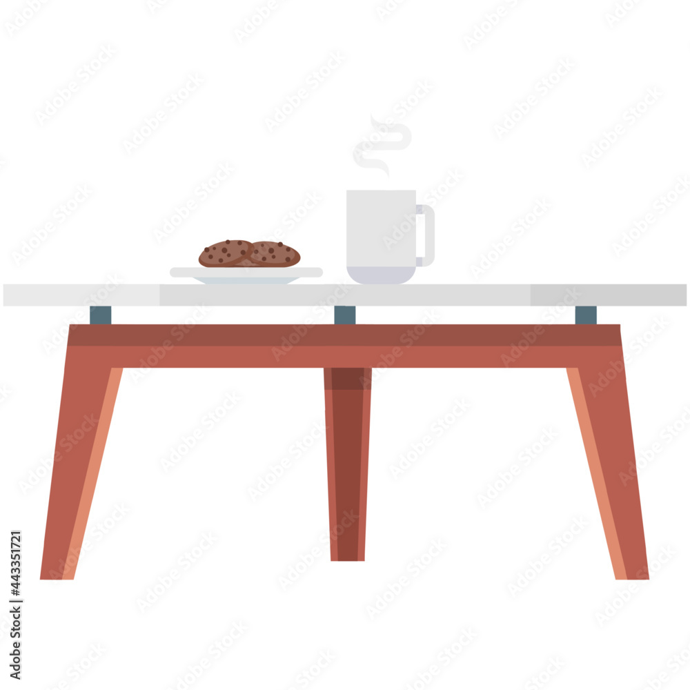 Coffee table vector with cookie and hot drink in cup Stock Vector