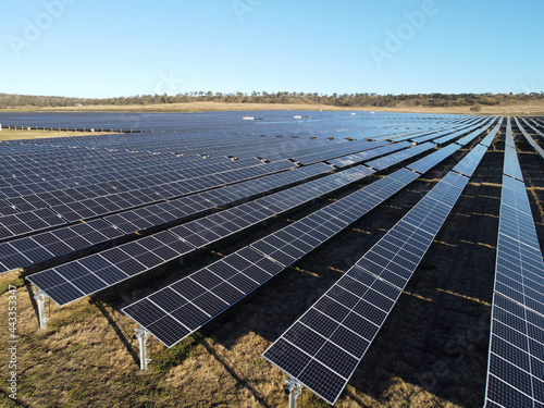 Renewable energy featuring a massive solar panel farm located in rural Queensland, Australia
