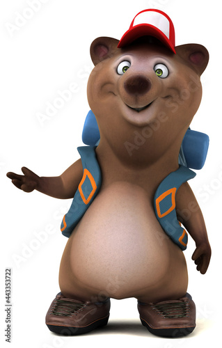 Fototapeta Naklejka Na Ścianę i Meble -  Fun 3D bear backpacker cartoon character
