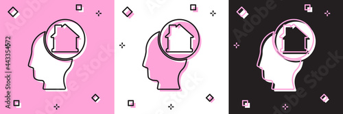 Set Man dreaming about buying a new house icon isolated on pink and white, black background. Vector