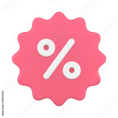 Jagged 3d price tag with percentages. Pink sticker clearance sale with discounts