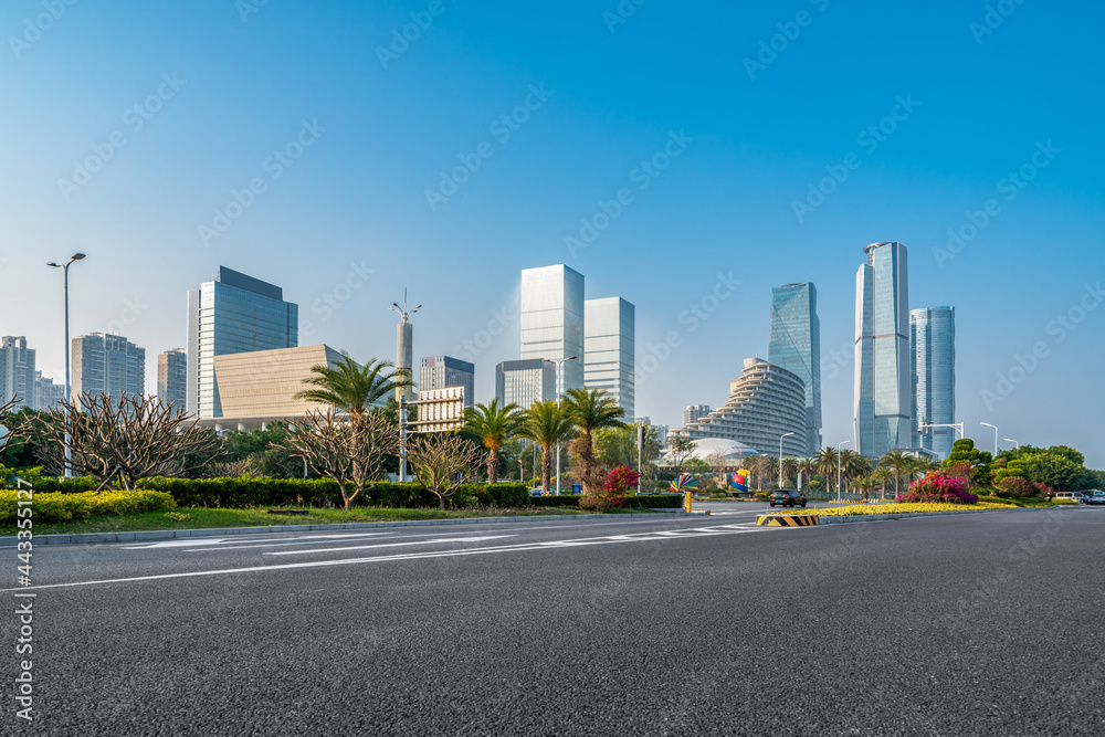 Central business district, roads and skyscrapers, Xiamen, China.