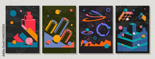 Abstract Space Illustrations 1980s Colors and Shapes