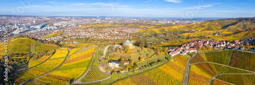 Stuttgart Grabkapelle grave chapel Württemberg Rotenberg vineyard aerial photo panoramic view autumn in Germany photo