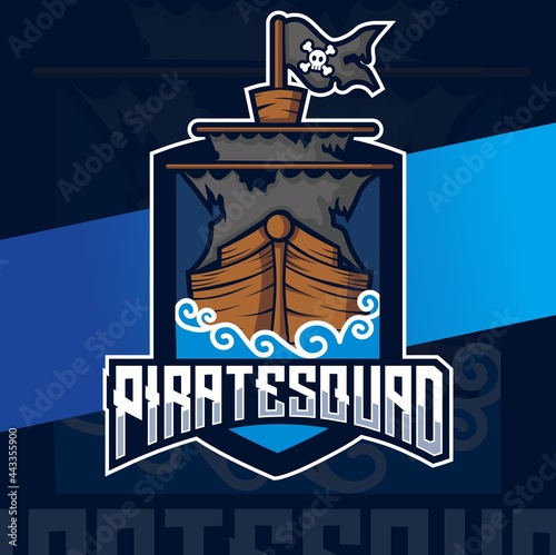 pirate ship logo esport design for gaming and vacation