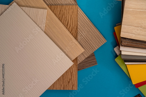 Sample catalog of vinyl floor or furniture for design isolated on blue