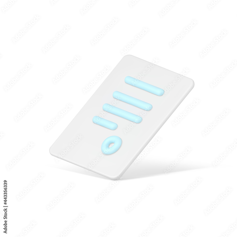 Financial 3d document with seal. Volumetric sheet with stripes of abstract text and round stamp Financial 3d document with seal. Volumetric sheet with stripes of abstract text and round stamp