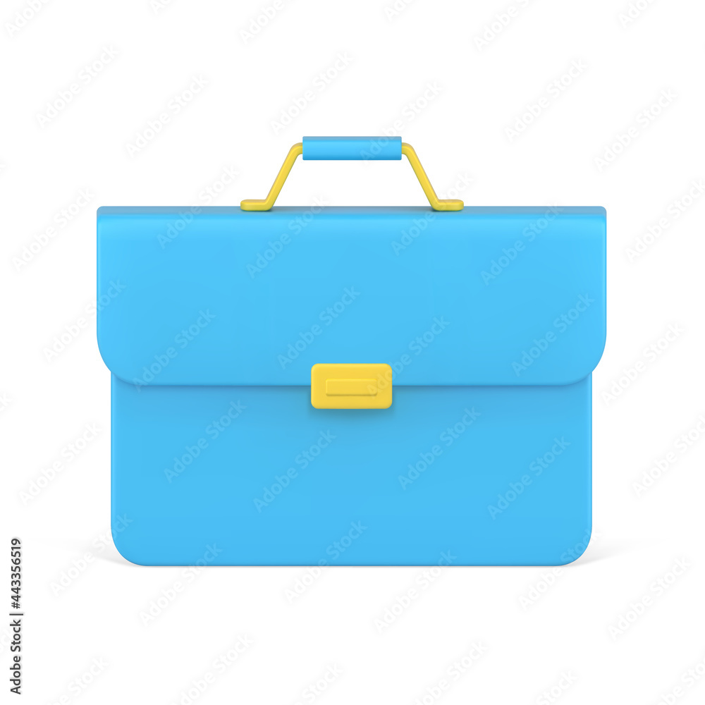 Blue 3d business briefcase. Stylish document bag with gold handle and clasp Blue 3d business briefcase. Stylish document bag with gold handle and clasp