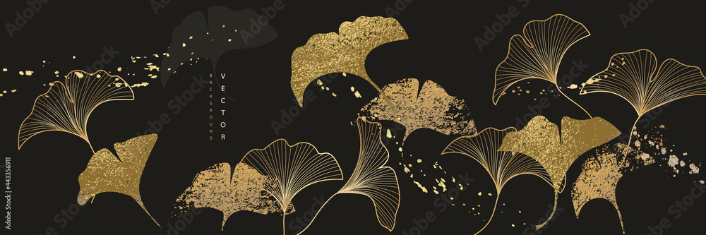 Autumn and fall Asian background ,Oriental Chinese and Japanese style abstract pattern background design  with ginkgo leaf decorate in water color texture