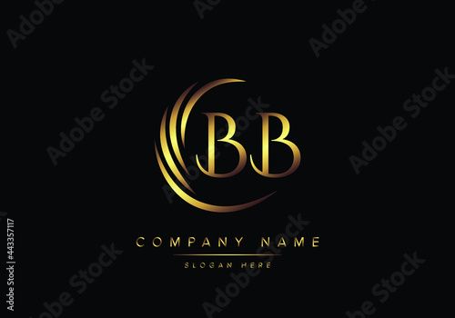alphabet letters BB monogram logo, gold color elegant classical