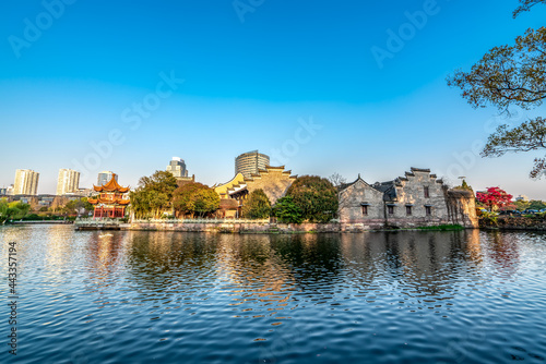 Classical architecture garden landscape of Ningbo Yuehu Park