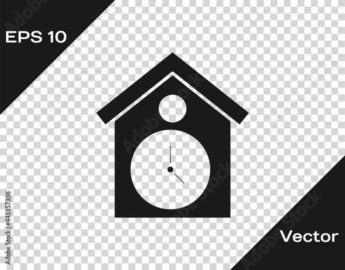 Black Retro wall watch icon isolated on transparent background. Cuckoo clock sign. Antique pendulum clock. Vector