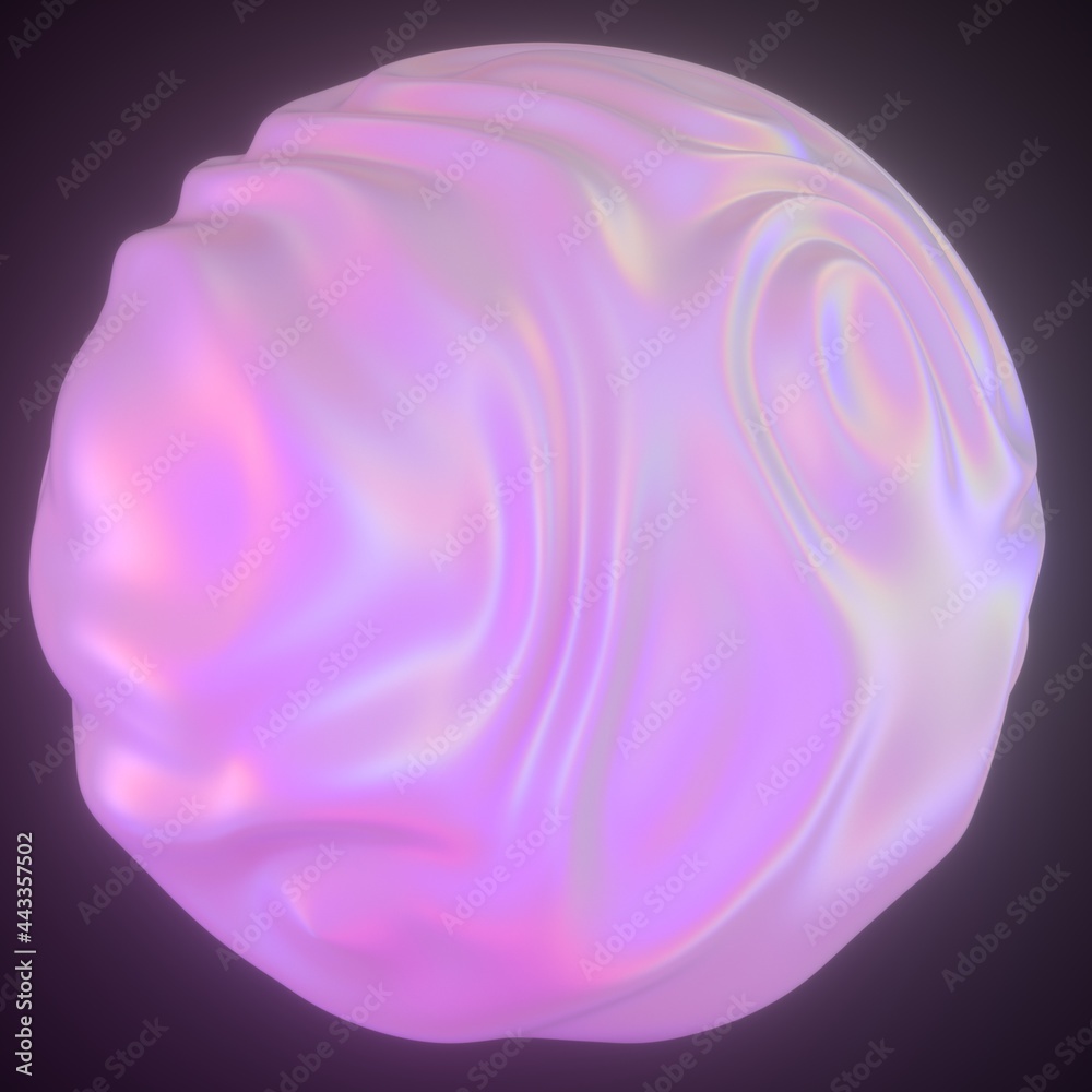 Abstract holographic sphere with rippled and glitched surface. 3D illustration in retrofuturistic synthwave style. Abstract holographic sphere with rippled and glitched surface. 3D illustration in retrofuturistic synthwave style.