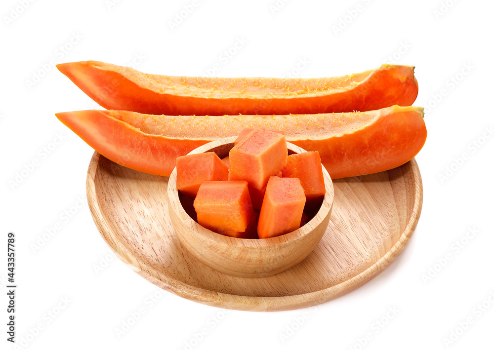 slices of sweet papaya on white background slices of sweet papaya on white background