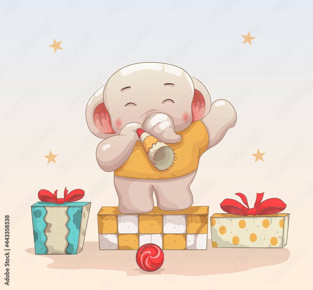 Naklejka premium cute elephant love to celebrate christmas and new year