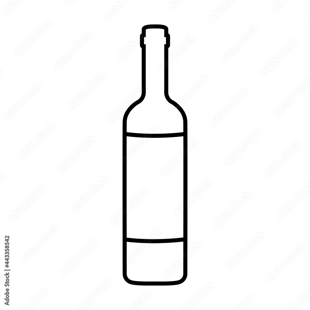 Wine bottle line icon. Shape of traditional glass bottle of still wine with label. Vector Illustration Wine bottle line icon. Shape of traditional glass bottle of still wine with label. Vector Illustration
