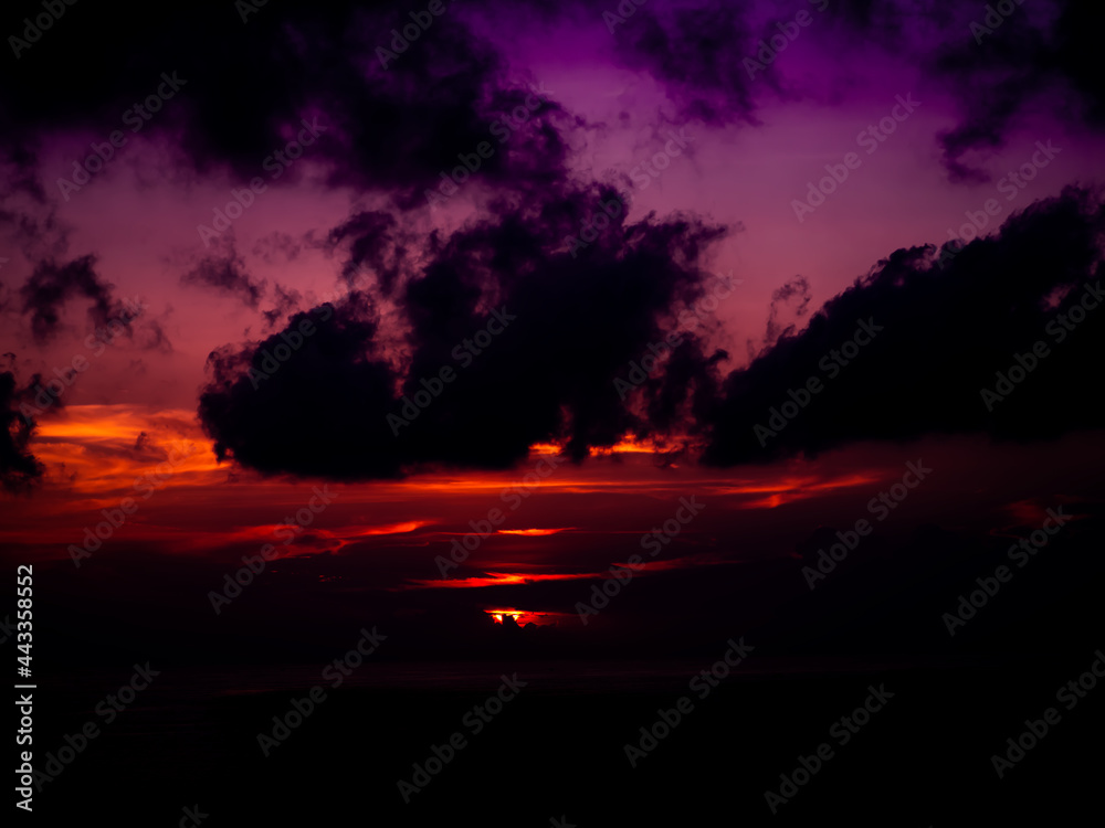wonderful sky night dusk. black cloud with gold sunset twilight nature outdoor landscape. for new beginning, broken heart or celebrate holidays or happy new year 2022 background concept.