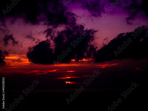 wonderful sky night dusk. black cloud with gold sunset twilight nature outdoor landscape. for new beginning, broken heart or celebrate holidays or happy new year 2022 background concept.