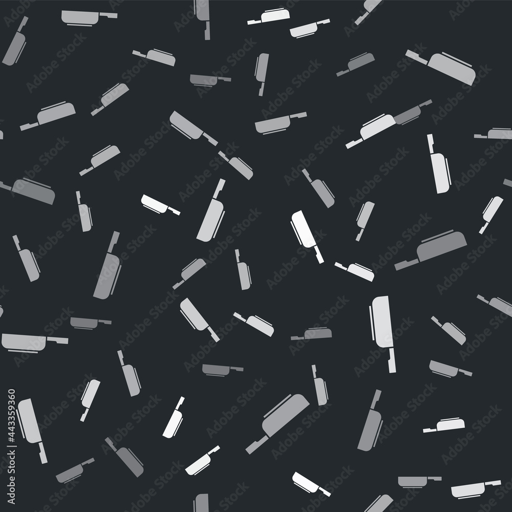 Grey Frying pan icon isolated seamless pattern on black background. Fry or roast food symbol. Vector
