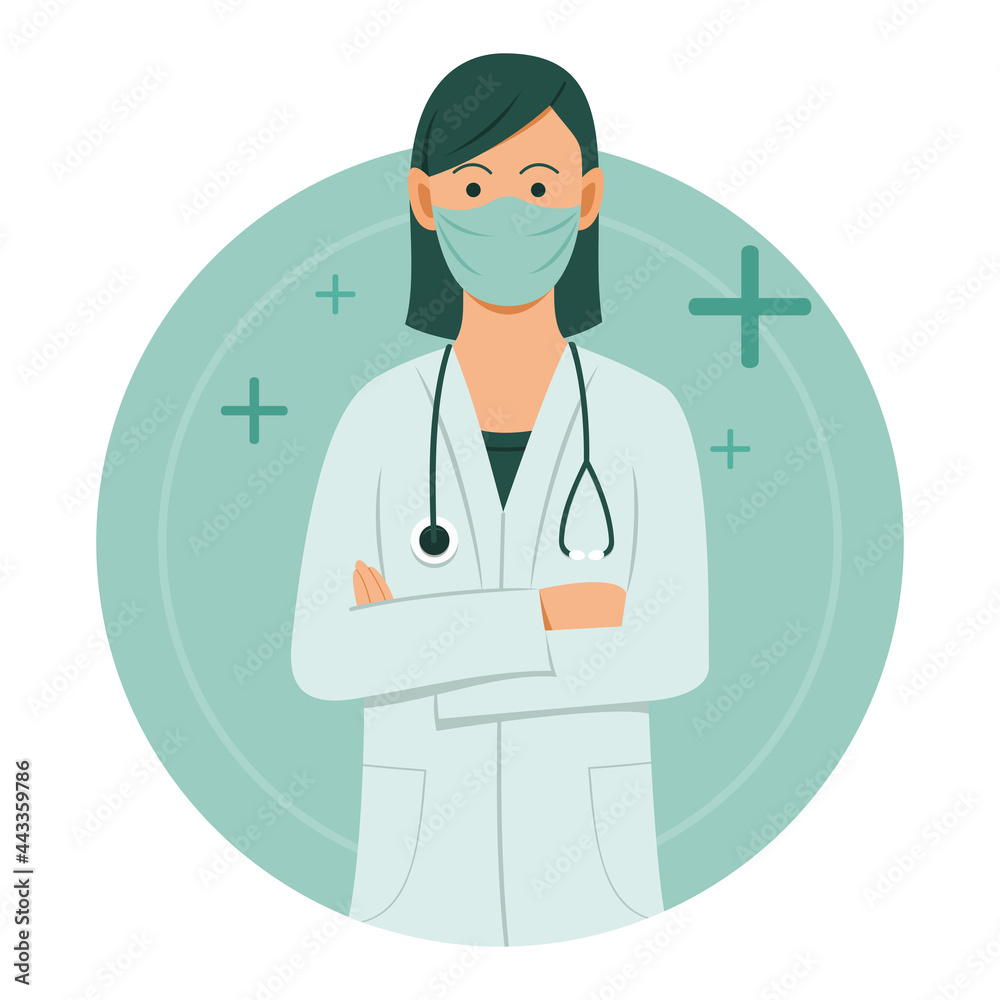 Female Doctor Wear Medical Mask and Medical Gown.