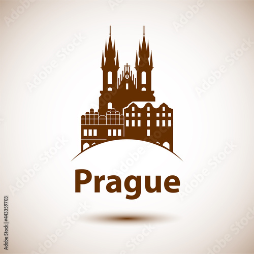 Linear illustration of Prague, Czech Republic. Trendy vector illustration. Architecture line cityscape with famous landmarks, city sights, design icons.