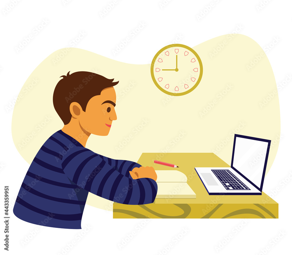 Boy Learn from Home by the Online Learning Course.