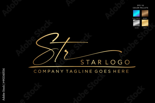 signature logo design combination letter S T r beauty monogram and elegant logo design, handwriting logo of initial signature, wedding, fashion, floral and botanical with creative template.