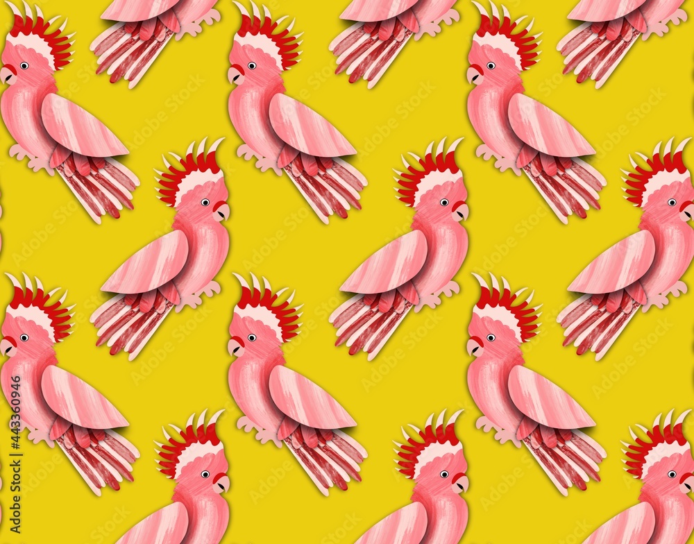 Abstract Hand Drawing Tropical Cute Parrots Seamless Pattern Isolated Background