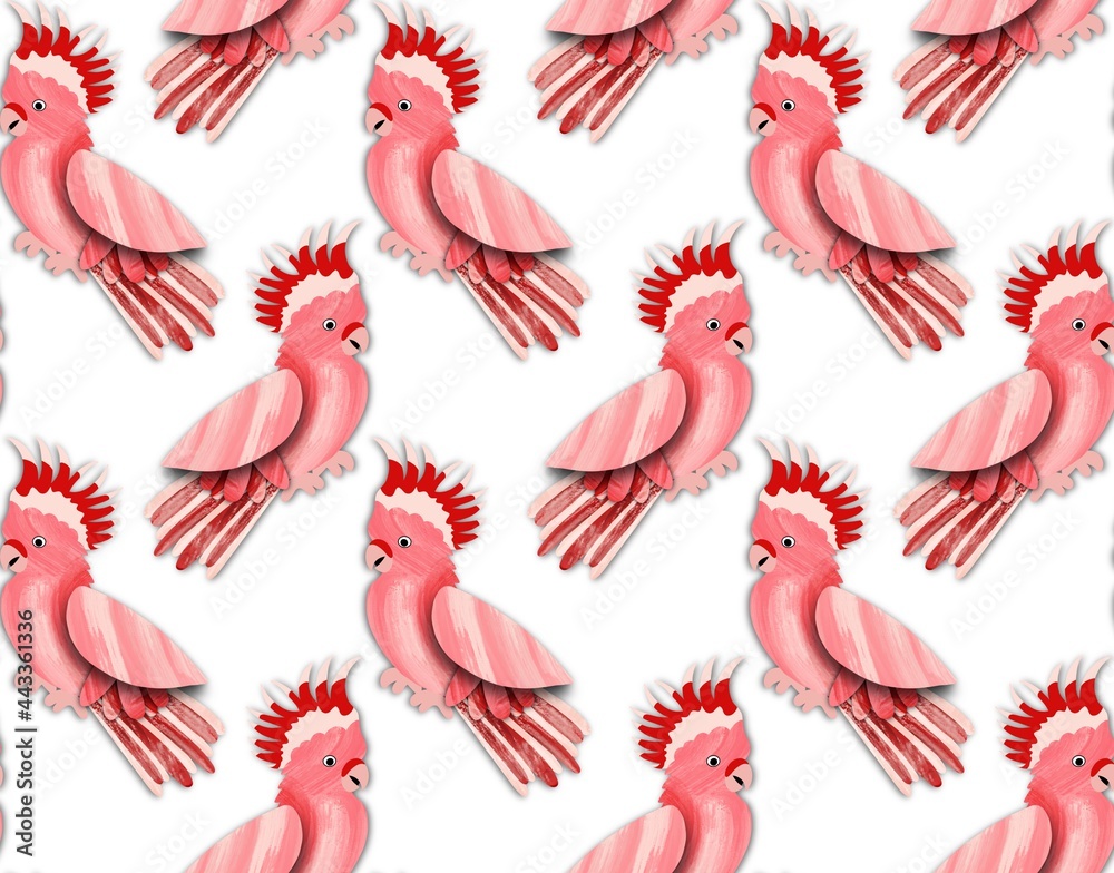 Obraz premium Abstract Hand Drawing Tropical Cute Parrots Seamless Pattern Isolated Background