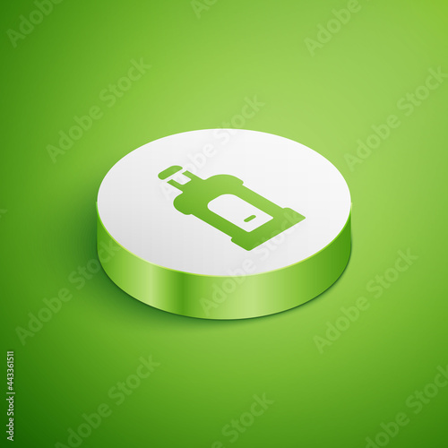 Isometric Orujo icon isolated on green background. White circle button. Vector
