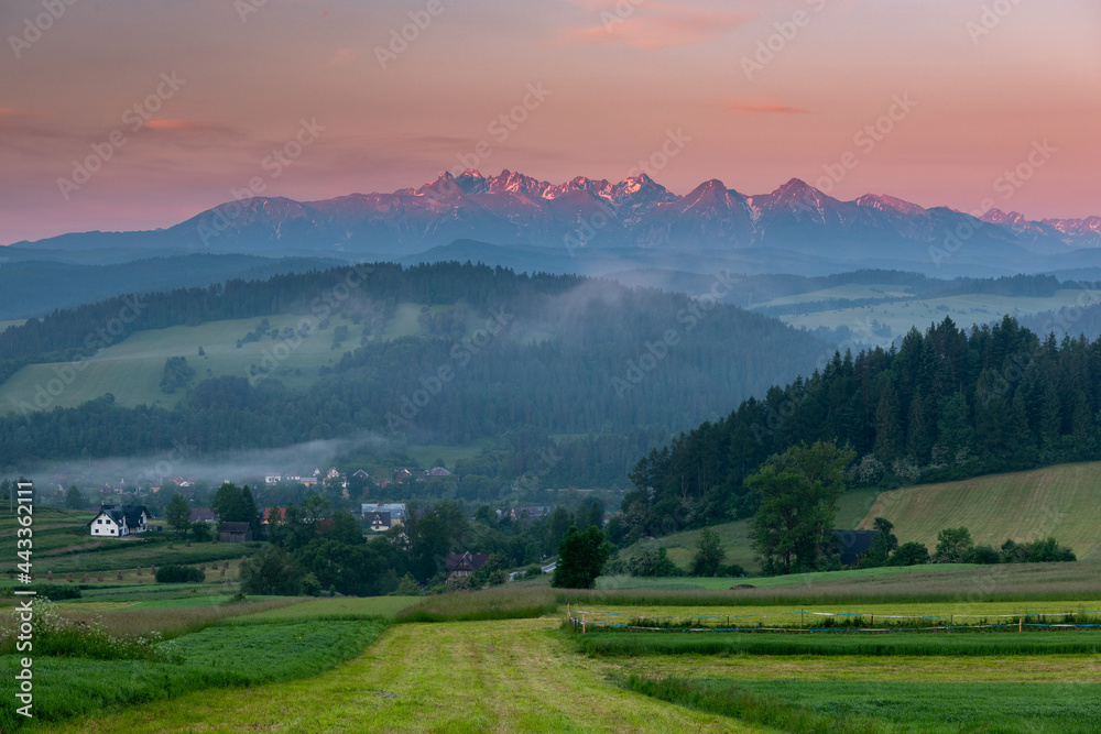Picturesque Countryside in Poland at Sunrise in Tatra Mountains