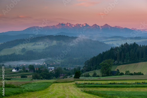 Picturesque Countryside in Poland at Sunrise in Tatra Mountains