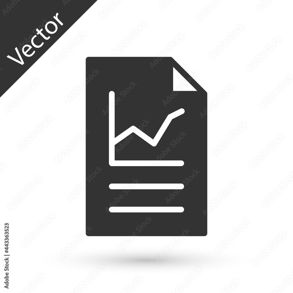 Grey Document with graph chart icon isolated on white background. Report text file icon. Accounting sign. Audit, analysis, planning. Vector Grey Document with graph chart icon isolated on white background. Report text file icon. Accounting sign. Audit, analysis, planning. Vector