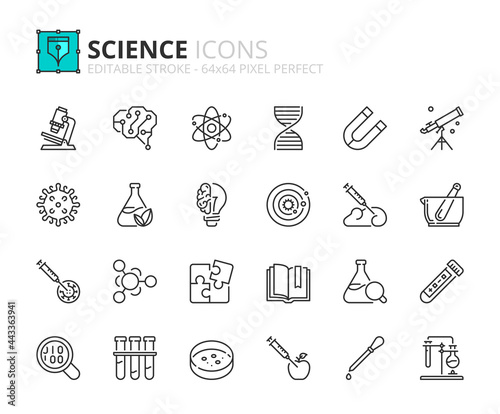 Simple set of outline icons about science