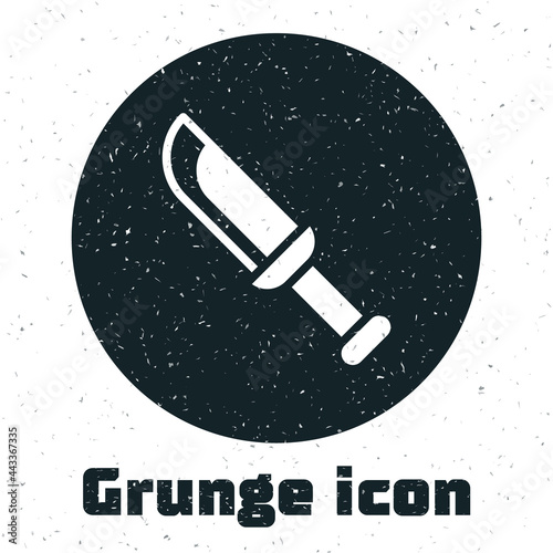 Grunge Military knife icon isolated on white background. Monochrome vintage drawing. Vector