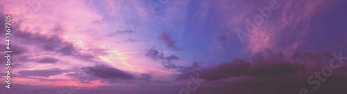 Horizontal panorama of colorful cloudy sky at sunset. Sky texture, abstract nature background © vvvita
