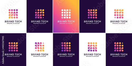 Set of molecule technology logo template with modern abstract concept Premium Vector