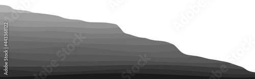 Grey layered mountain slope. Sedimentary strata.