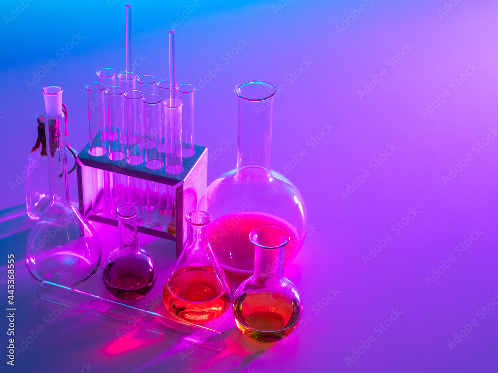 Test tubes with various liquids. Different types of test tubes with different types. Laboratory