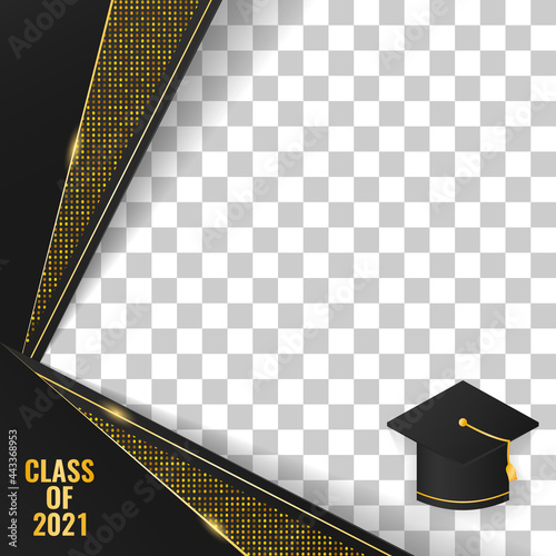 premium luxury graduation class of 2021 social media frame design with geometric shape and abstract golden dots